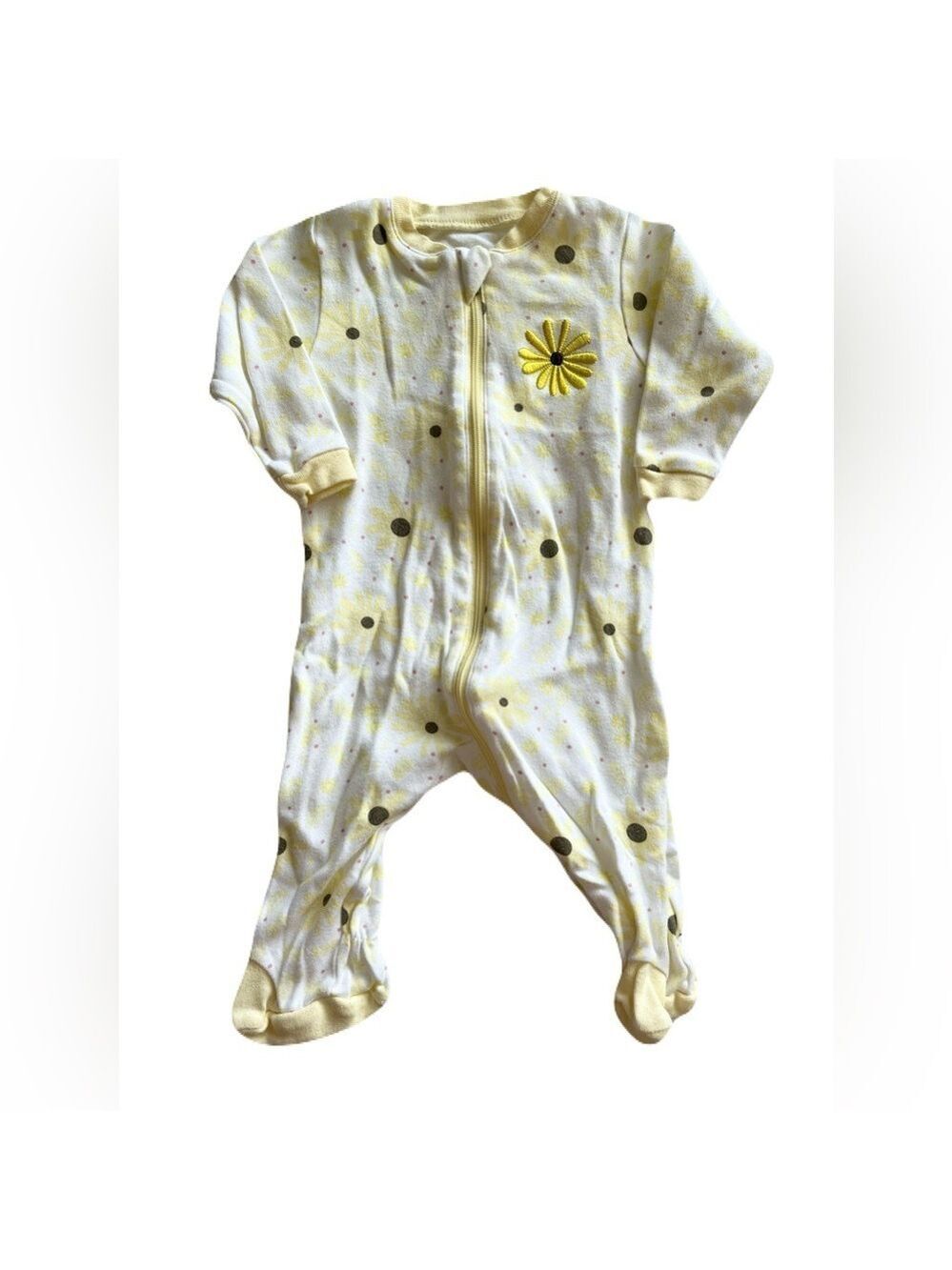 🩵4/$20 Tuffy Yellow and Black Daisy Footie One Piece Zip Sleeper |‎ 3m